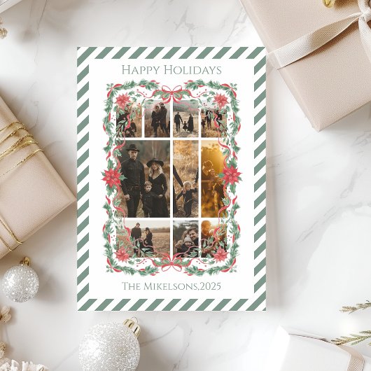 クリスマスの写真 ポインセチア ボタニカル ストライプ シーズンカード