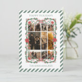 クリスマスの写真 ポインセチア ボタニカル ストライプ シーズンカード (スタンド正面)