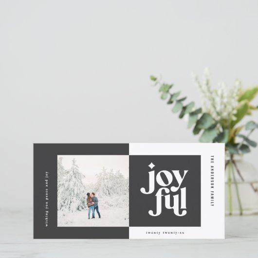 クリスマスの写真 現代の楽しい タイポグラフィー 黒 シーズンカード (スタンド正面)