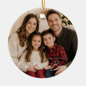 クリスマスの写真 聖書の詩 子供が生まれる セラミックオーナメント (正面)