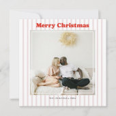 クリスマスの写真 赤いストライプ シーズンカード (正面)