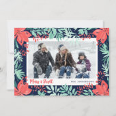 クリスマスの写真 赤い花の植物グリーン シーズンカード (正面)