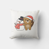 クリスマスの冬に雪だるまのあるビーバー クッション (正面)