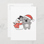 クリスマスの冬に雪だるまを持つコアラ シーズンポストカード (正面/裏面)