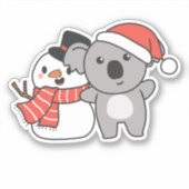 クリスマスの冬に雪だるまを持つコアラ シール (正面)