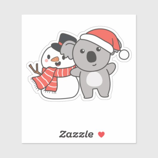 クリスマスの冬に雪だるまを持つコアラ シール (シート)