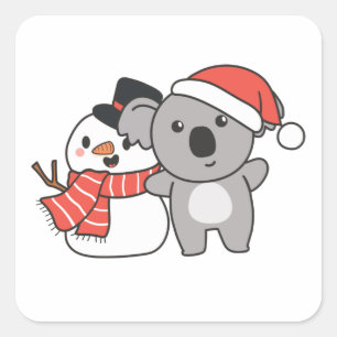 クリスマスの冬に雪だるまを持つコアラ スクエアシール
