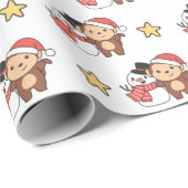 クリスマスの冬に雪だるまを持つサル ラッピングペーパー (ロールコーナー)