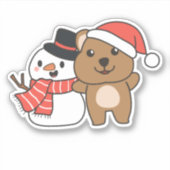 クリスマスの冬に雪だるまを持つQuokka シール (正面)