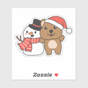 クリスマスの冬に雪だるまを持つQuokka シール
