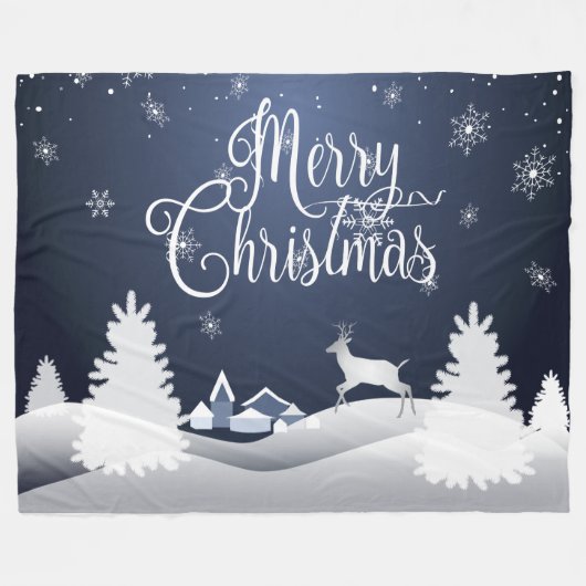 クリスマスの冬のおとぎ話。 ファンタジーのSnowyの森林 フリースブランケット (正面(横))