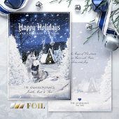 クリスマスの冬のおとぎ話、雪の中の狼 –  箔シーズンカード