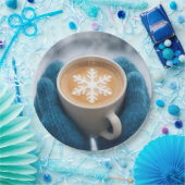 クリスマスの冬のコーヒーとミトンと雪の結晶 ペーパープレート (パーティー)