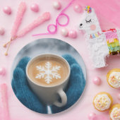 クリスマスの冬のコーヒーとミトンと雪の結晶 ペーパープレート (パーティー)