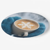 クリスマスの冬のコーヒーとミトンと雪の結晶 ペーパープレート (アングル)