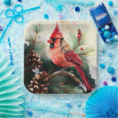 クリスマスの冬のシーンでエバーグリーンの（鳥）ショウジョウコウカンチョウ ペーパープレート (パーティー)