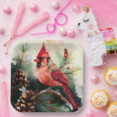 クリスマスの冬のシーンでエバーグリーンの（鳥）ショウジョウコウカンチョウ ペーパープレート (パーティー)