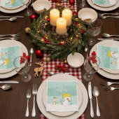 クリスマスの冬のシーンで小さな雪だるまと犬 スタンダードカクテルナプキン