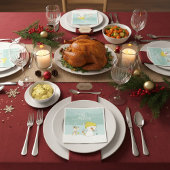 クリスマスの冬のシーンで小さな雪だるまと犬 スタンダードカクテルナプキン