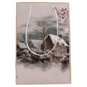 クリスマスの冬のシーン ミディアムペーパーバッグ (正面)