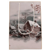 クリスマスの冬のシーン ミディアムペーパーバッグ (裏面)