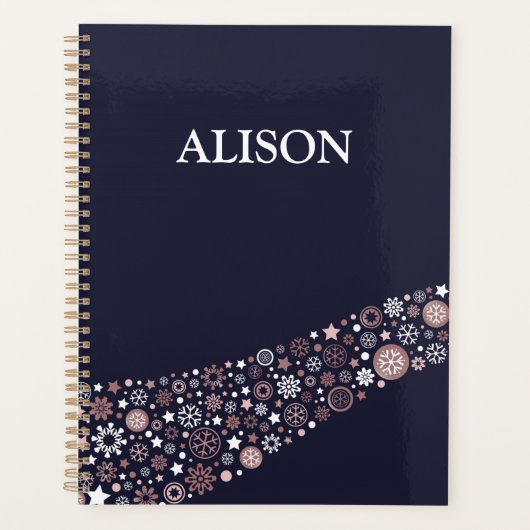 クリスマスの冬のピンクの雪の個人的な名前 プランナー手帳 (正面)