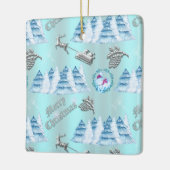クリスマスの冬のブルーシーン セラミックオーナメント (左)