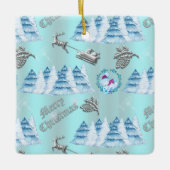 クリスマスの冬のブルーシーン セラミックオーナメント (正面)
