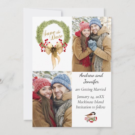 クリスマスの冬の写真が日を救う 招待状 (正面)