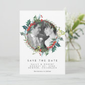 クリスマスの冬の写真の結婚式は、デートカードを除いて サンキューカード (スタンド正面)