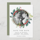 クリスマスの冬の写真の結婚式は、デートカードを除いて サンキューカード (正面/裏面)