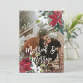 クリスマスの冬の写真結婚したとカーメリード サンキューカード (スタンド正面)