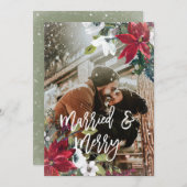 クリスマスの冬の写真結婚したとカーメリード サンキューカード (正面/裏面)