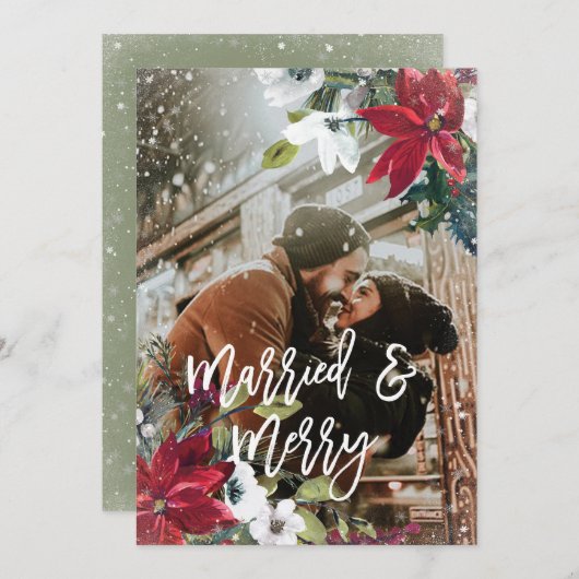 クリスマスの冬の写真結婚したとカーメリード サンキューカード (正面/裏面)