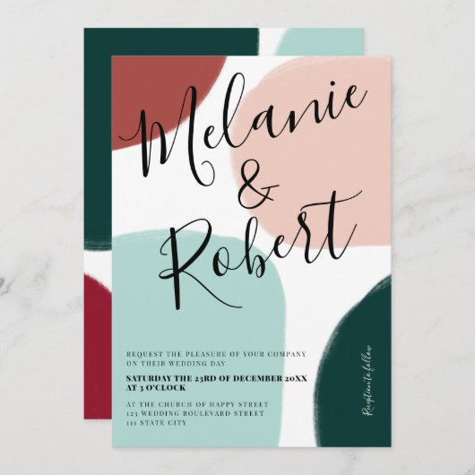 クリスマスの冬の形状トーン結婚のイニシャル 招待状 (正面/裏面)