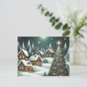クリスマスの冬の情景の村と星空の夜 ポストカード (スタンド正面)