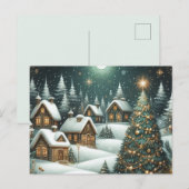 クリスマスの冬の情景の村と星空の夜 ポストカード (正面/裏面)