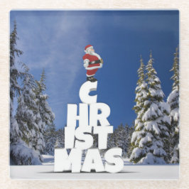 クリスマスの冬の景色 ガラスコースター