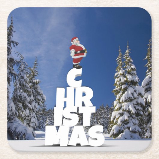 クリスマスの冬の景色 スクエアペーパーコースター (正面)