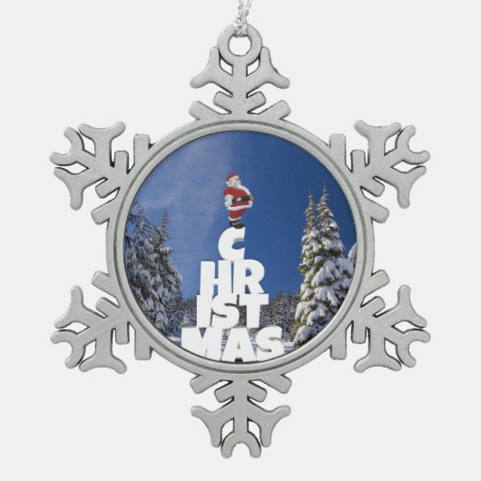 クリスマスの冬の景色 スノーフレークピューターオーナメント (正面)