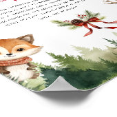 クリスマスの冬の森の動物たち ポスター (角)