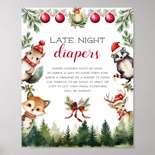 クリスマスの冬の森の動物たち ポスター (正面)