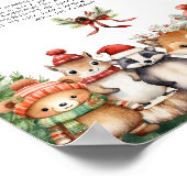 クリスマスの冬の森の動物たち ポスター (角)