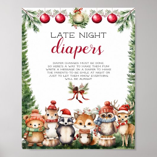 クリスマスの冬の森の動物たち ポスター (正面)