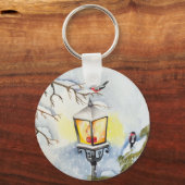 クリスマスの冬の水彩風景 キーホルダー (正面)