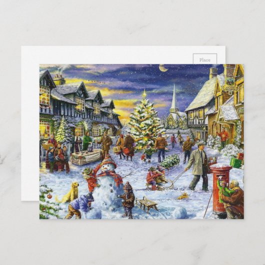 クリスマスの冬の町 シーズンポストカード (正面/裏面)