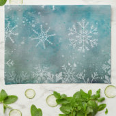 クリスマスの冬の白い雪の上に青 キッチンタオル (折り畳み)