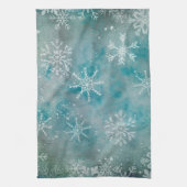 クリスマスの冬の白い雪の上に青 キッチンタオル (縦)