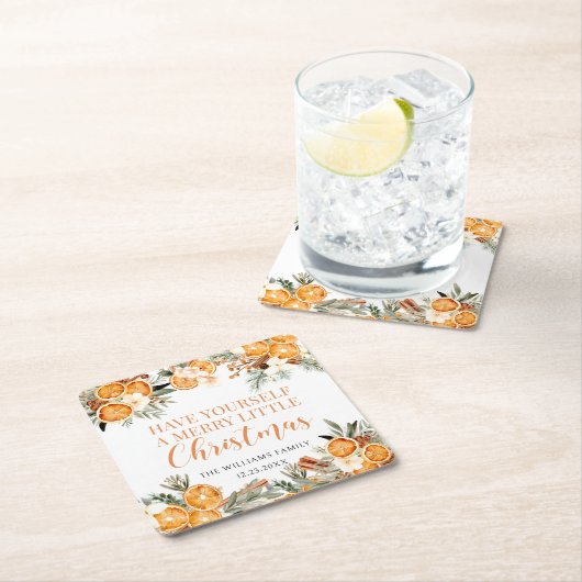 クリスマスの冬の祝祭日に、みかんが乾燥した スクエアペーパーコースター (インサイチュ)