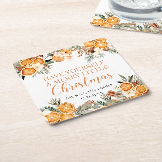 クリスマスの冬の祝祭日に、みかんが乾燥した スクエアペーパーコースター (アングル)